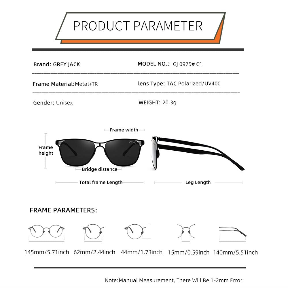 grey jack Polarized Sunglasses for Men Women UV Protected 0975